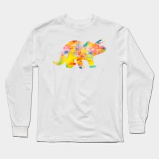 Yellow Triceratops Watercolor Painting Long Sleeve T-Shirt